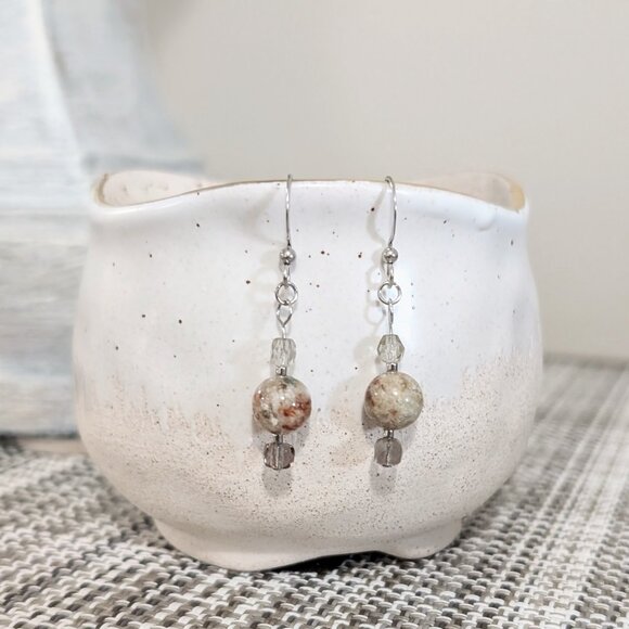 Dainty Phantom Quartz Orange Tan Rustic handmade Earrings - Picture 1 of 3